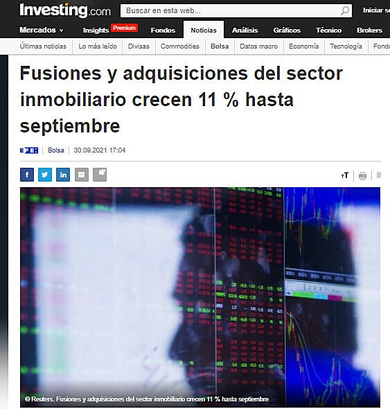 Fusiones y adquisiciones del sector inmobiliario crecen 11 % hasta septiembre